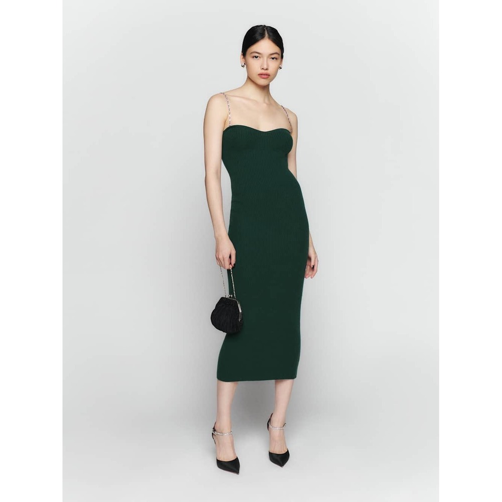 Reformation Kimmy Novelty Cashmere Sweater Dress Large Sycamore Green NWT